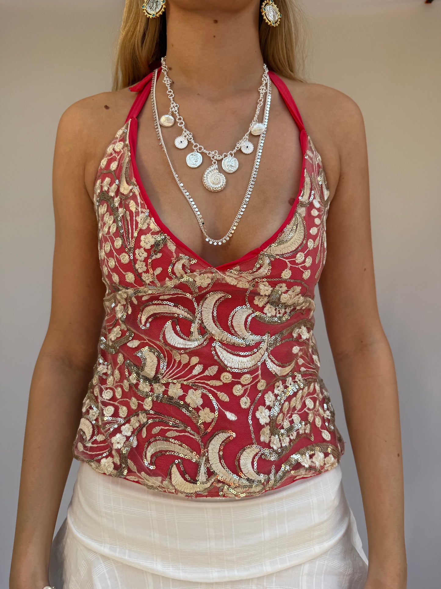Sequin Long Necklace in Silver