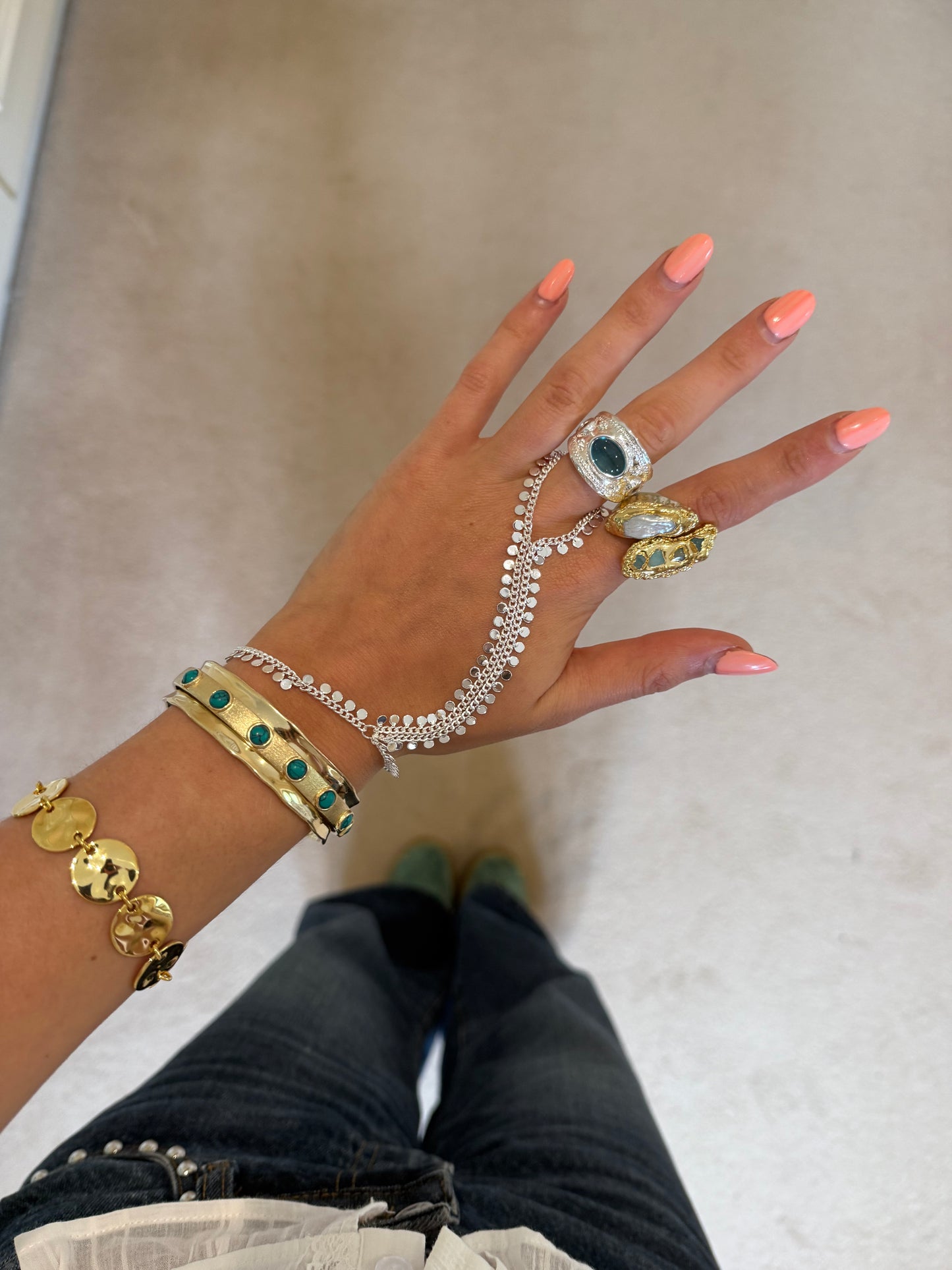 Silver Sequin Hand Chain