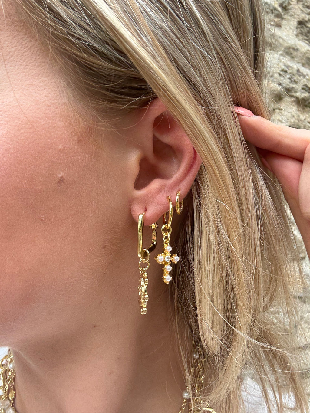 Pearl Cross Earrings