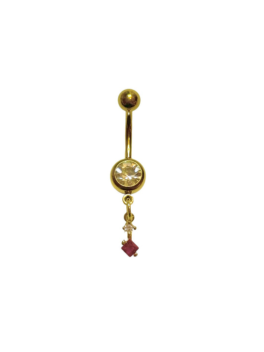 Gold Belly Bar with Red Gemstone