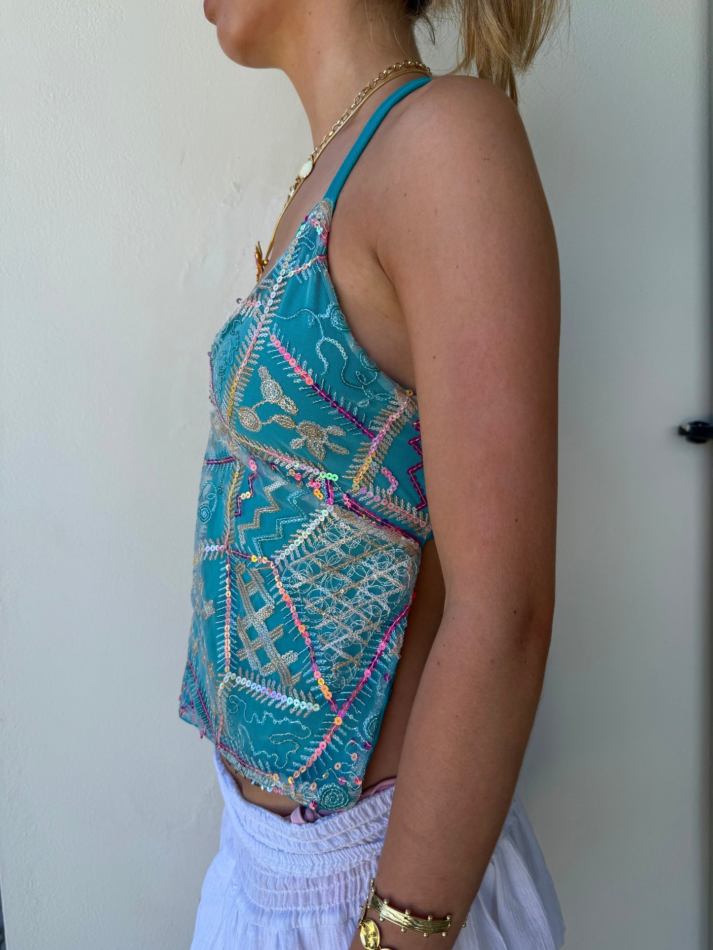 Turquoise Sequin Top