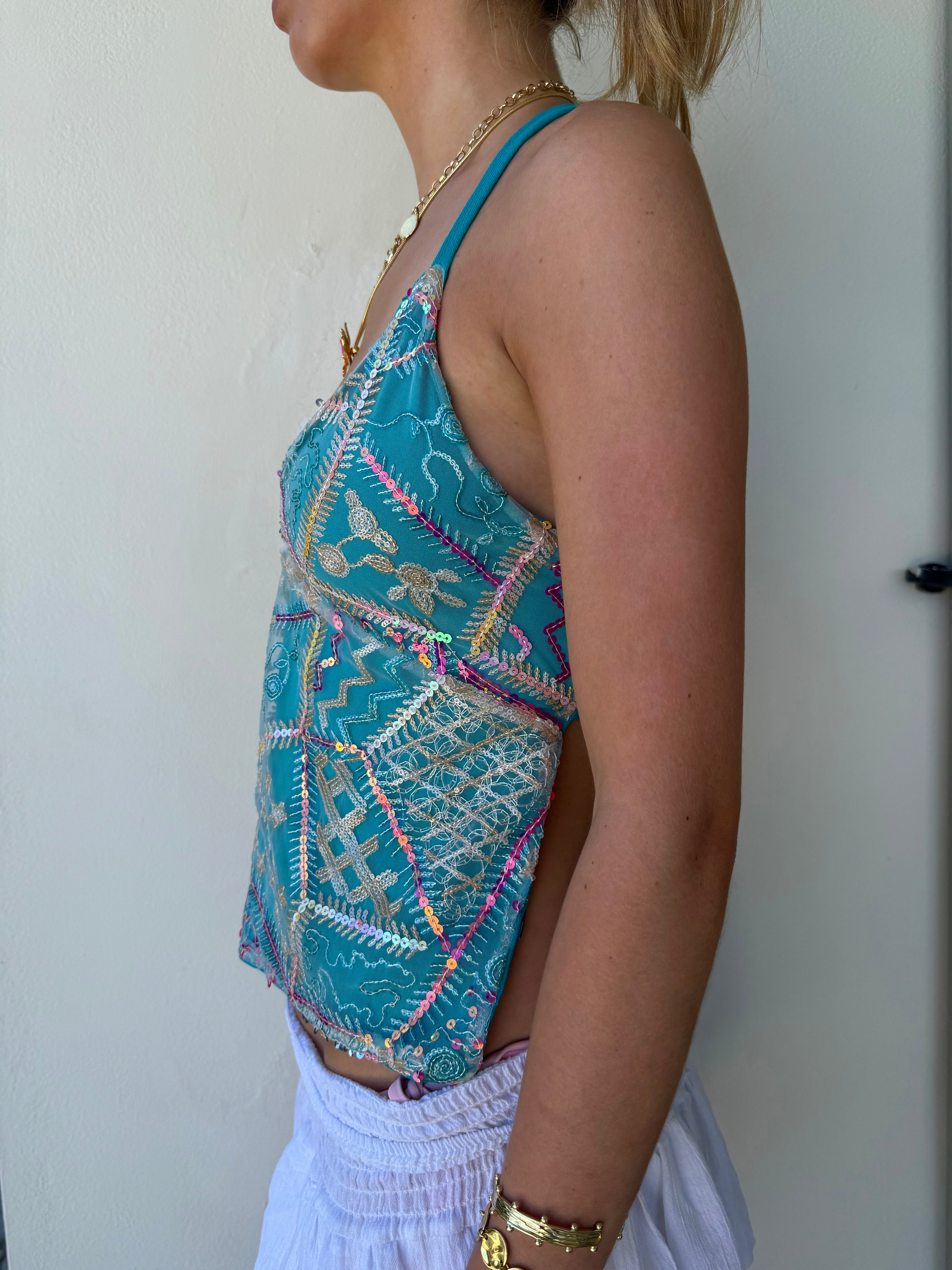 Turquoise Sequin Top