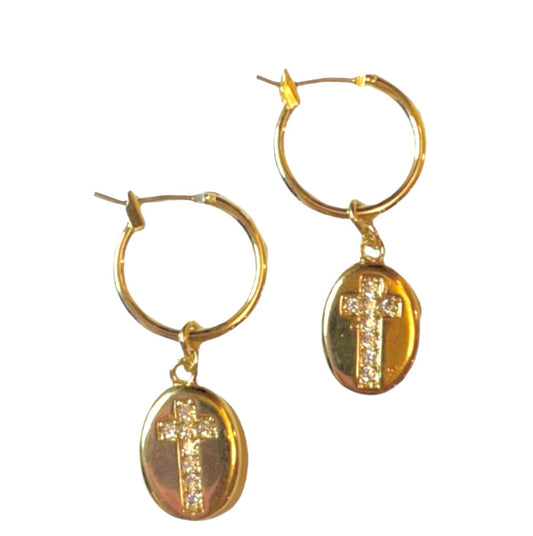 Oval Cross Earrings