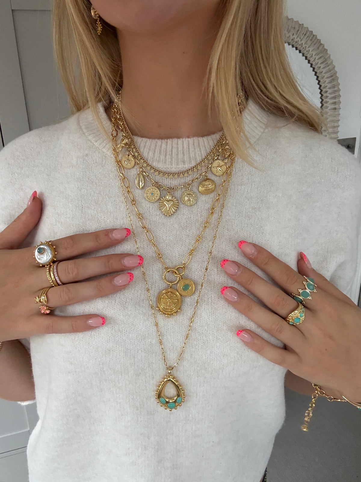 Delilah Long Necklace in Aqua