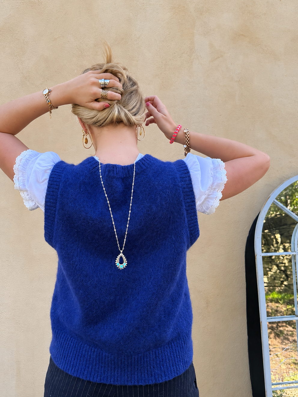 Silver Delilah Long Necklace in Aqua