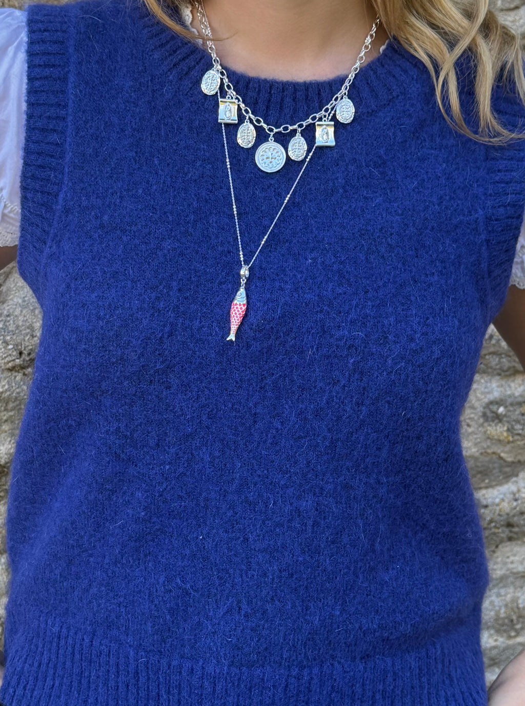 Silver Pink Fish Necklace