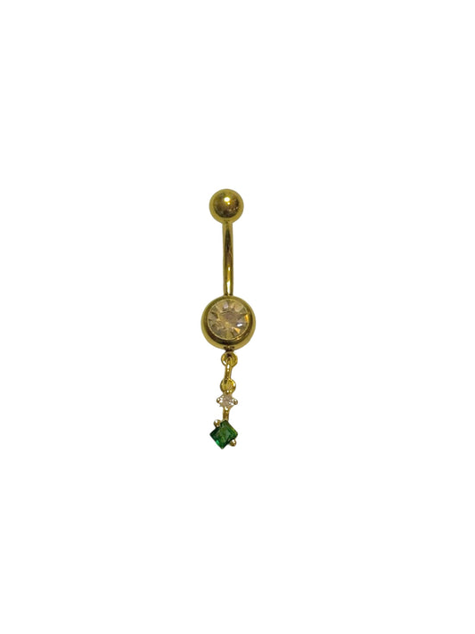 Gold Belly Bar with Green Gemstone