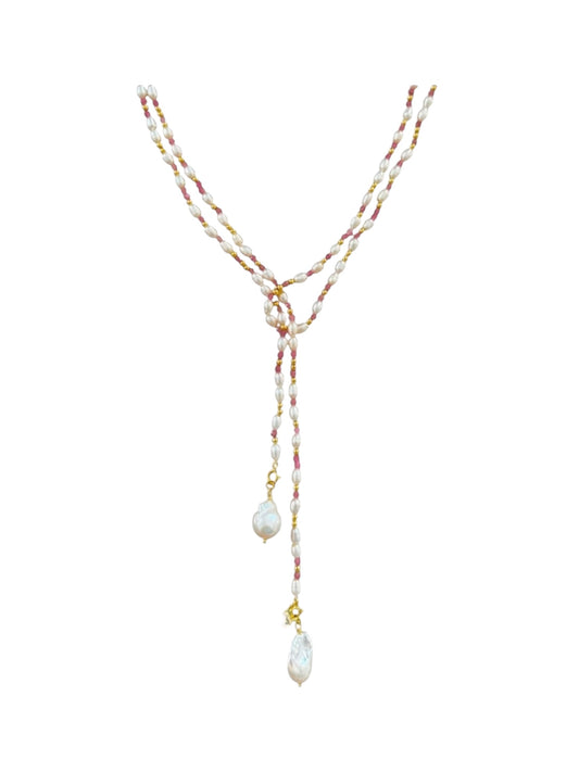 Pink Pearl Drift Long Necklace