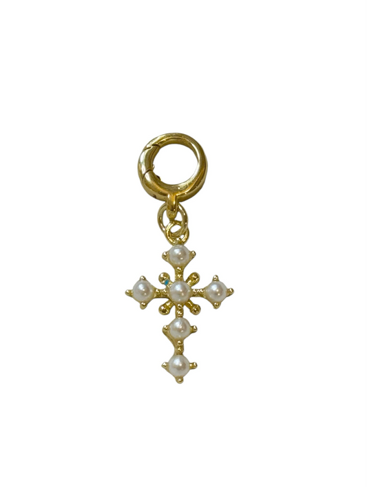 Small Pearl Cross Clip-On Charm