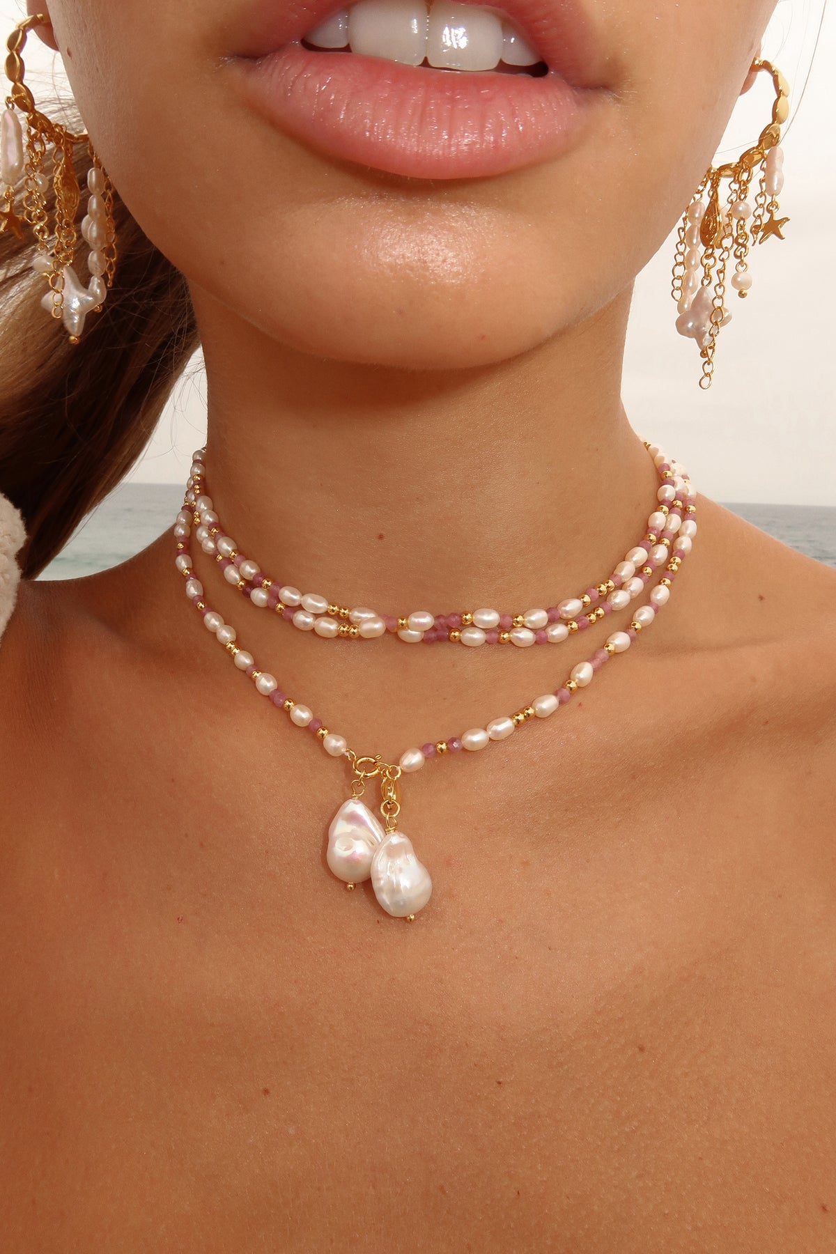 Pink Pearl Drift Long Necklace