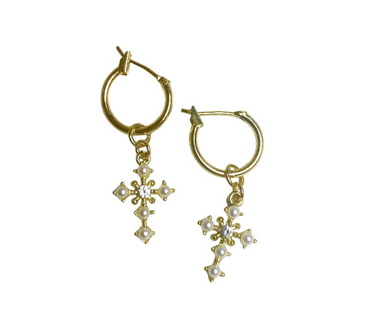 Pearl Cross Earrings