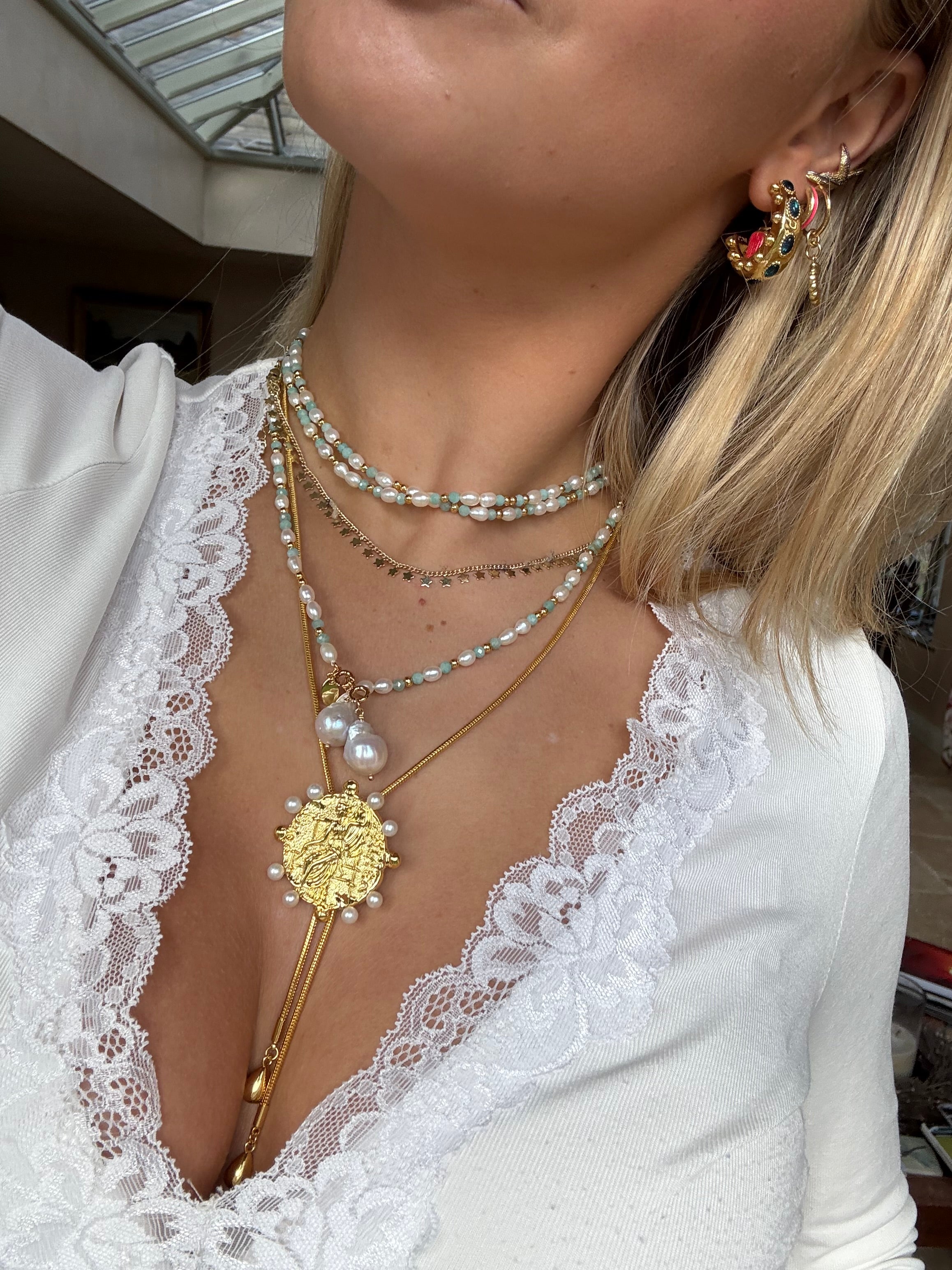 Azure Pearl Drift Long Necklace