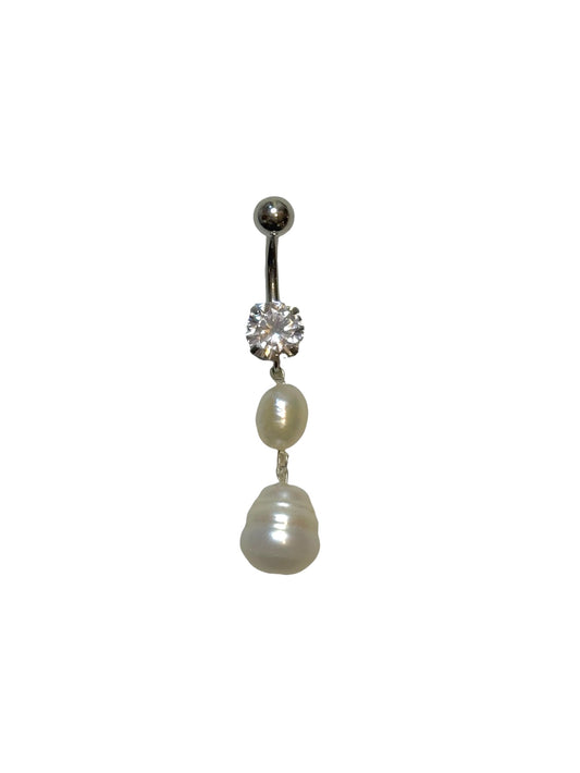 Silver Double Pearl Belly Bar