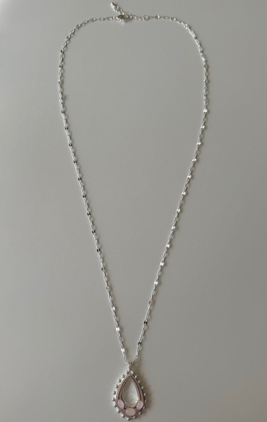 Silver Delilah Long Necklace in Pink