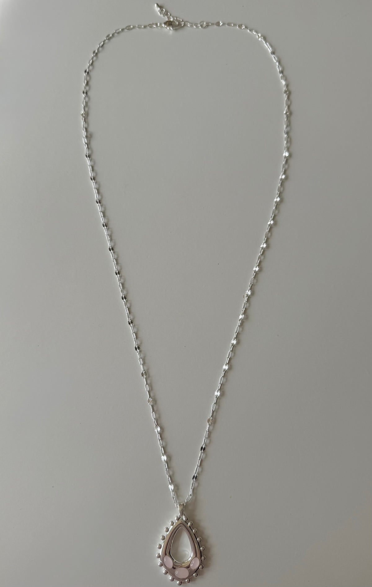 Silver Delilah Long Necklace in Pink