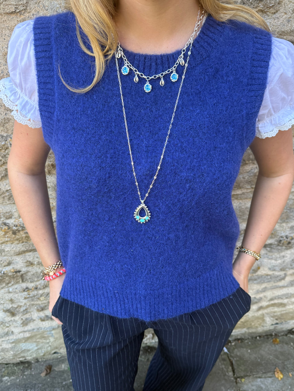 Silver Delilah Long Necklace in Aqua