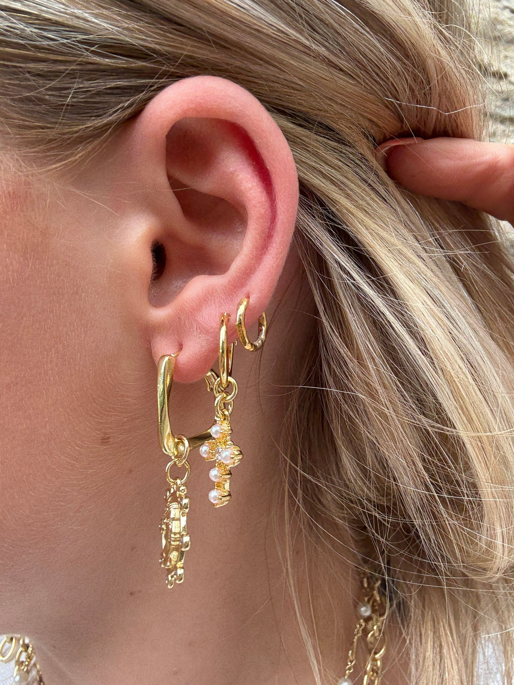 Pearl Cross Earrings