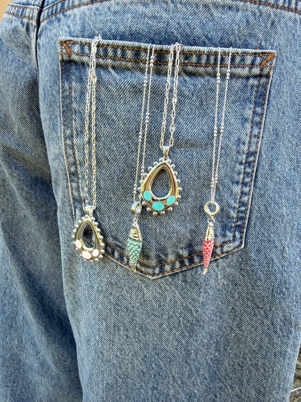Silver Delilah Long Necklace in Pink