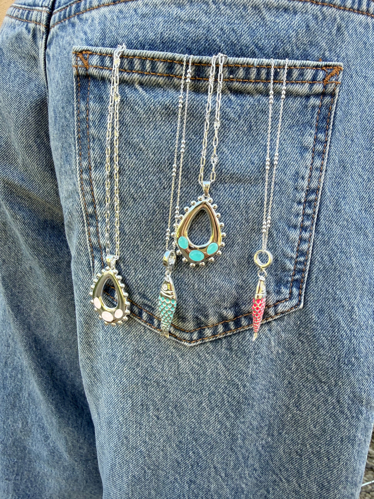 Silver Delilah Long Necklace in Pink