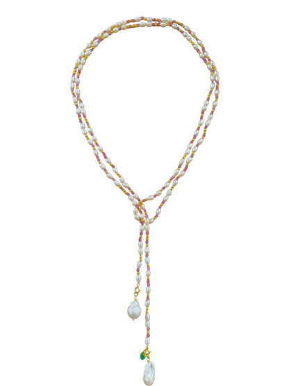 Pink Pearl Drift Long Necklace