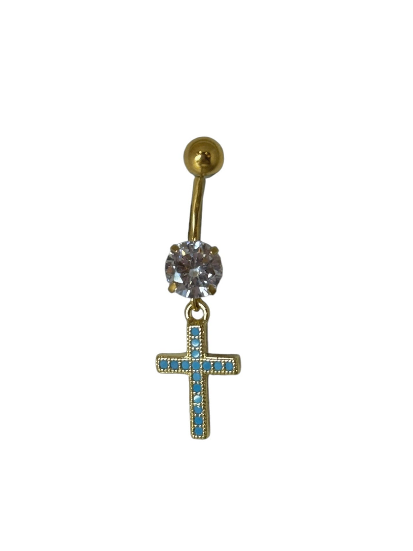 Gold Small Turquoise Cross Belly Bar