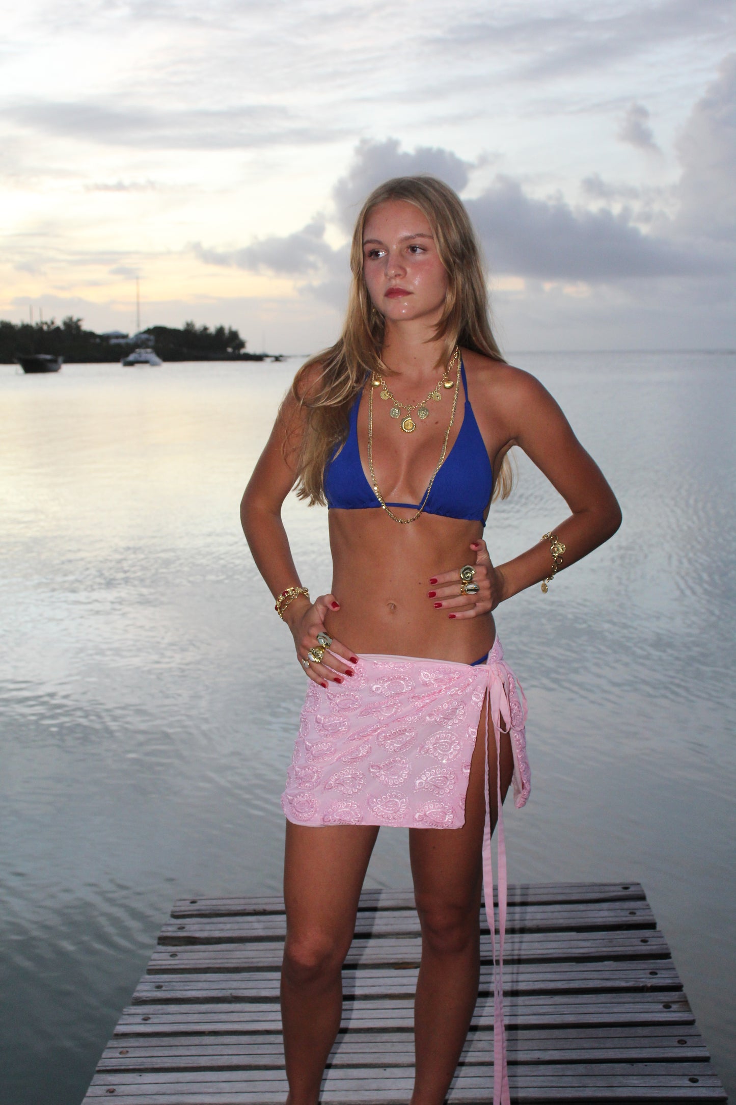 Pink Beaded Wrap Skirt