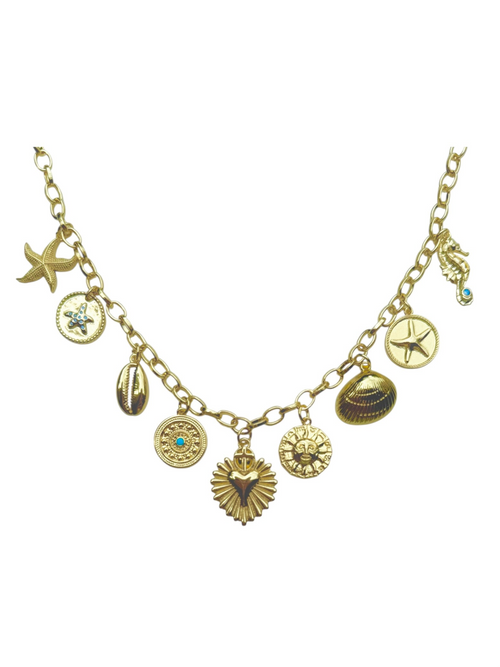 Chunky gold Summer necklace with unique clip-on charms