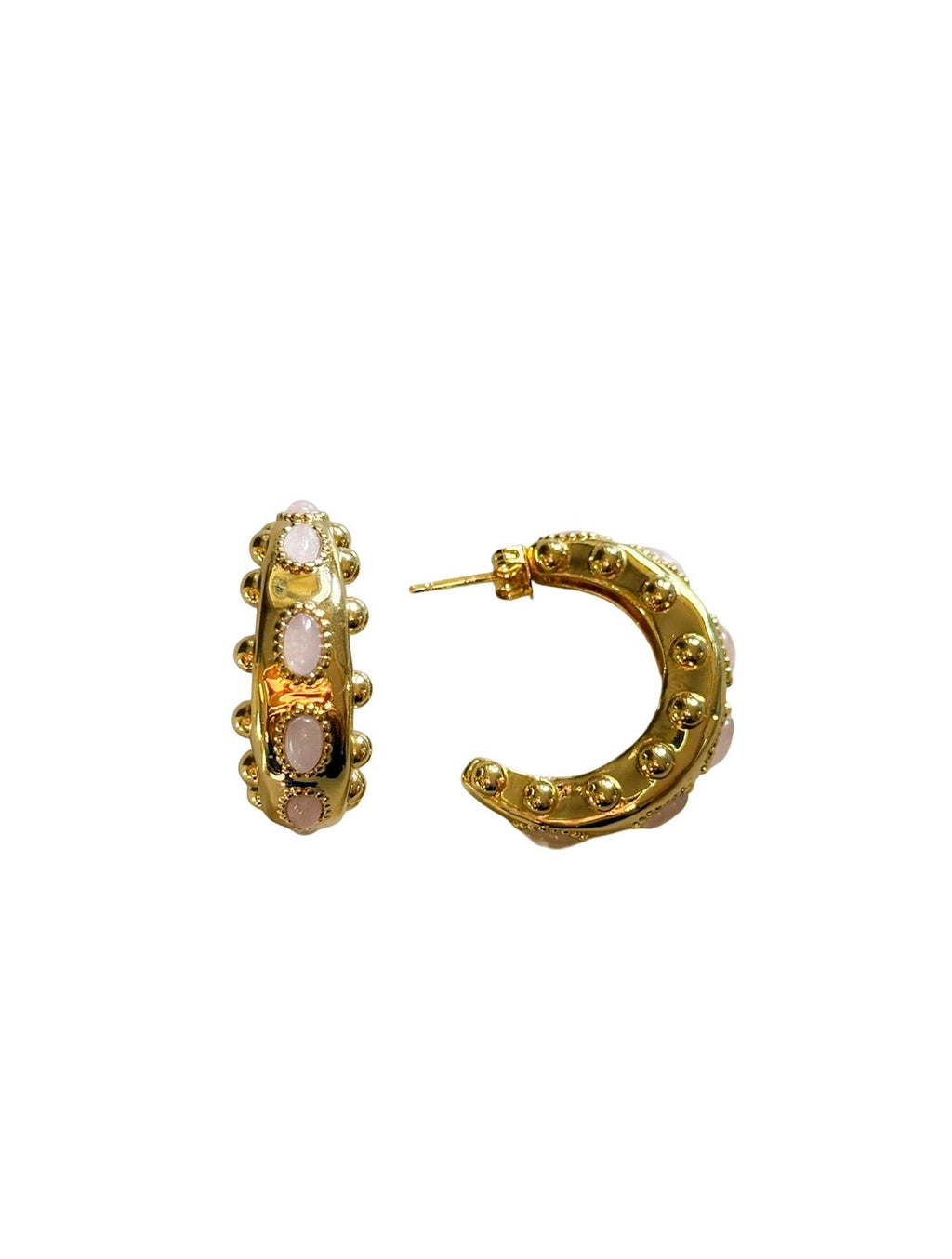 Elegant gold and pink Cordelia hoop earrings with gemstones for stylish effortless everyday look