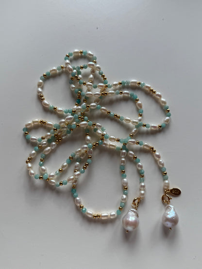 Azure Pearl Drift Long Necklace