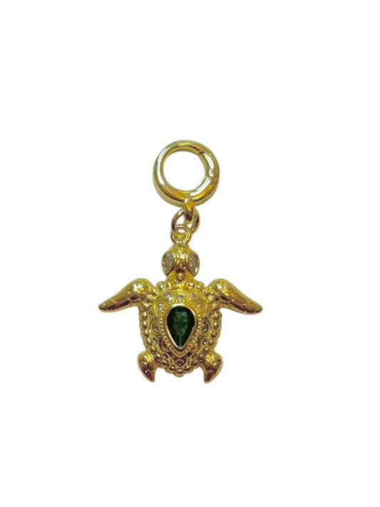 Green Stone Turtle Clip-On Charm