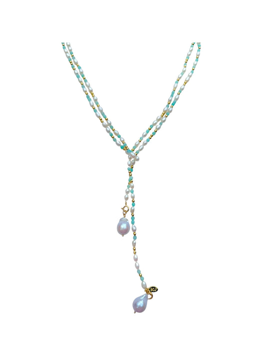Azure Pearl Drift Long Necklace