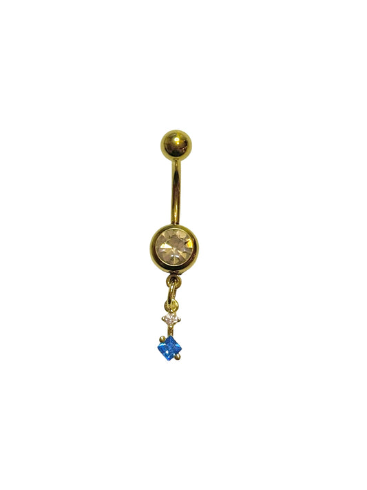 Gold Belly Bar with Blue Gemstone