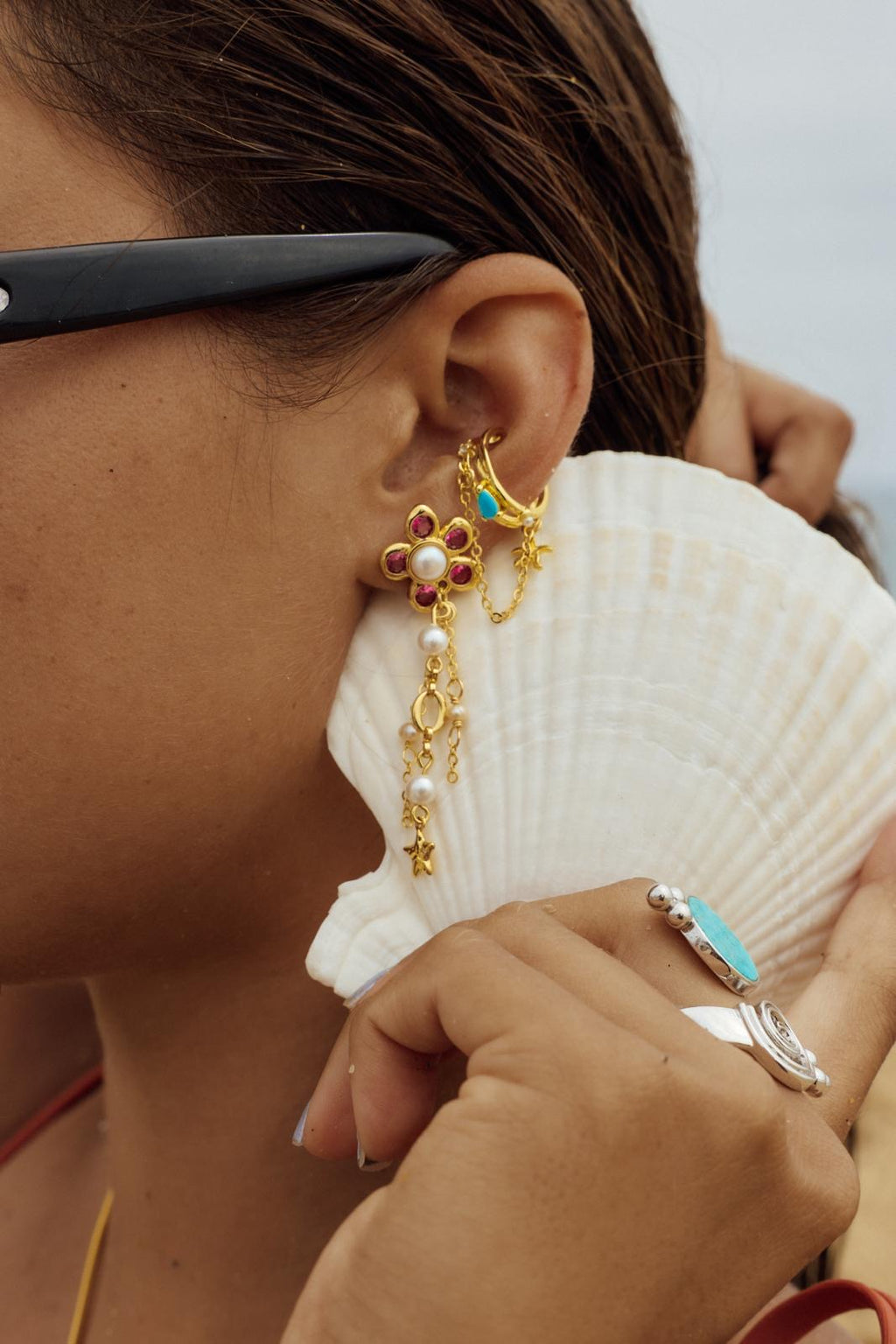 Pearl Petal Drop Earrings