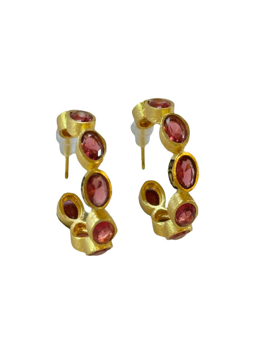 Red Tourmaline Hoop Earrings