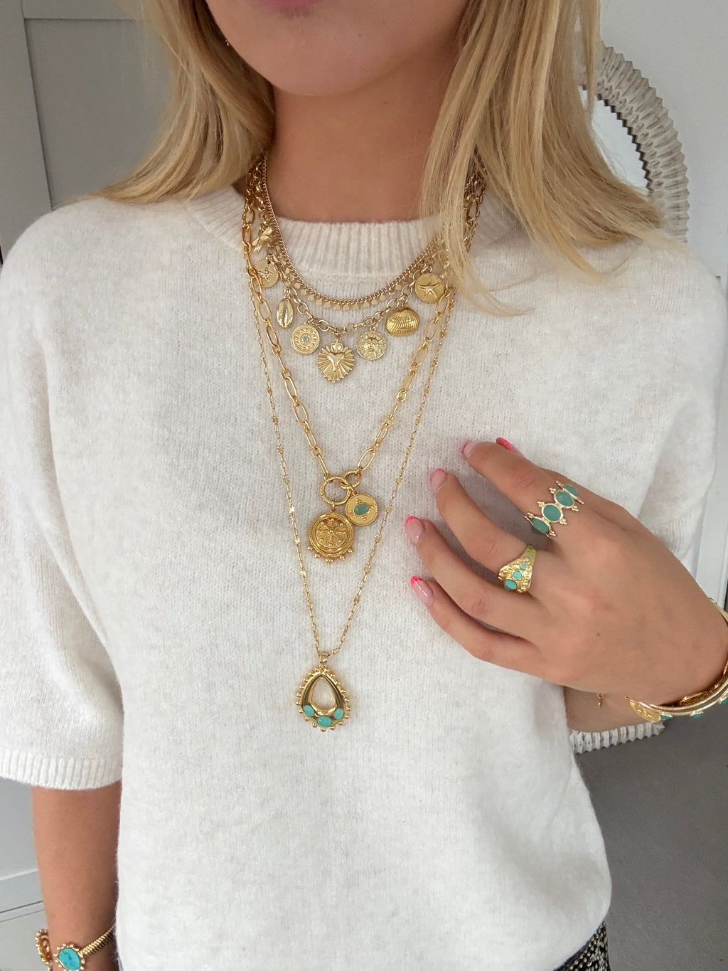 Delilah Long Necklace in Aqua