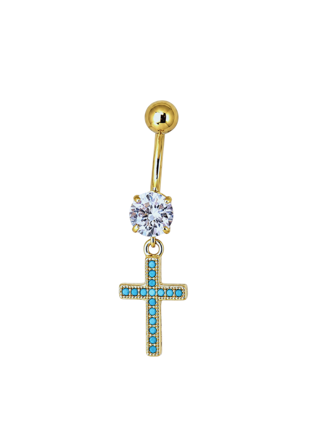 Gold Small Turquoise Cross Belly Bar