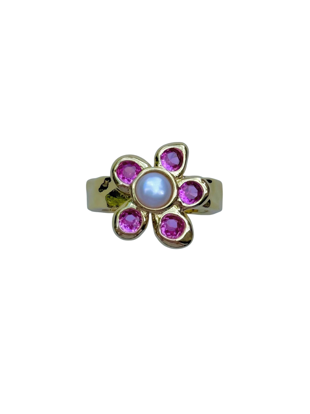 Dark Pink Pearl Petal Ring