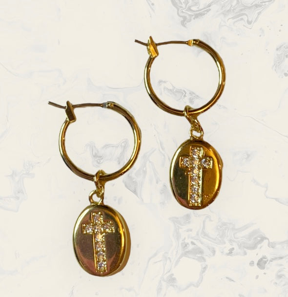 Oval Cross Earrings