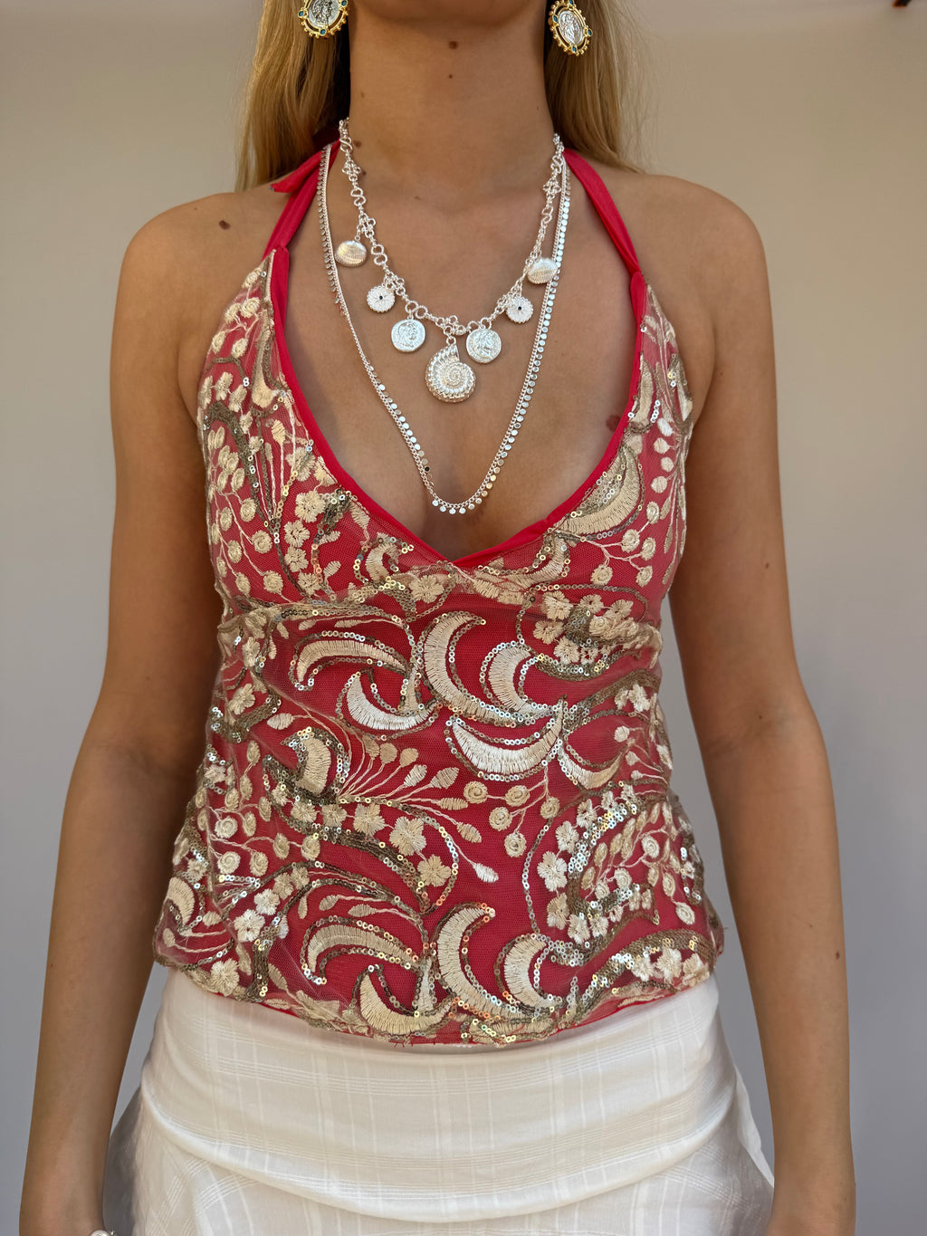 Silver Sequin Long Necklace