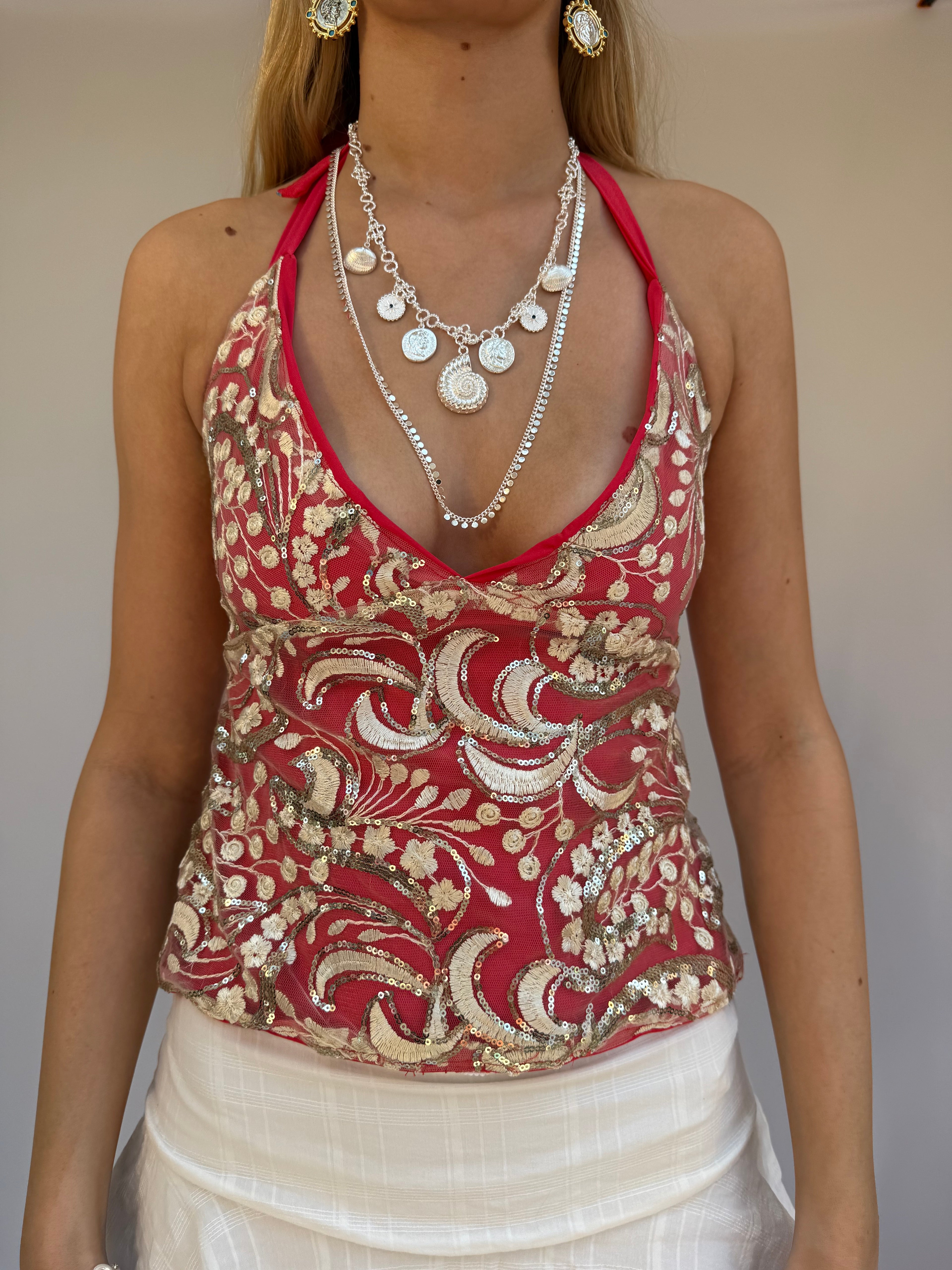 Silver Sequin Long Necklace