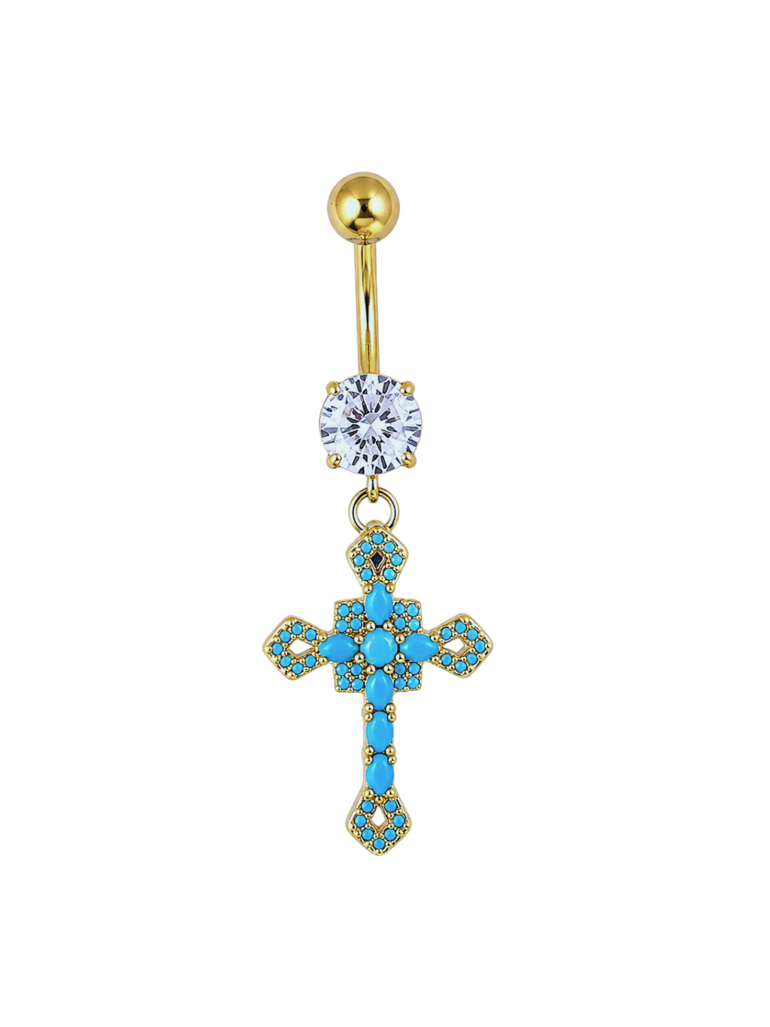 Gold Turquoise Cross Belly Bar