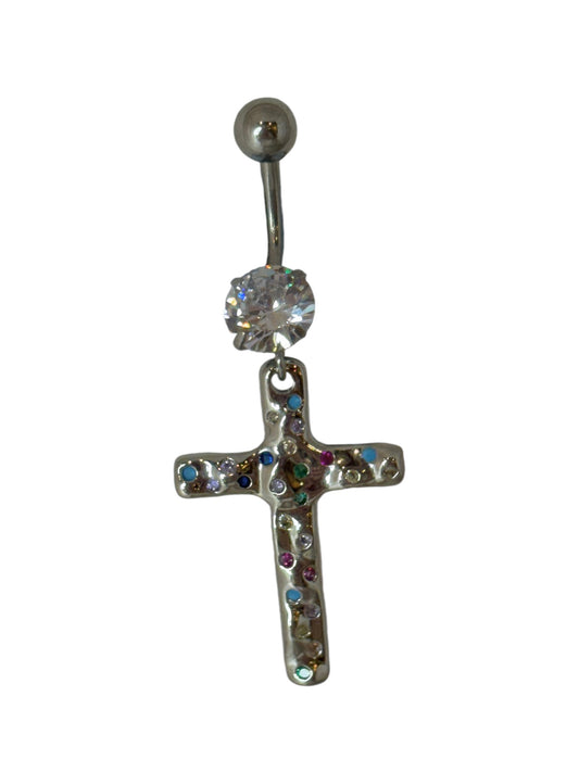 Silver Colourful Cross Belly Bar