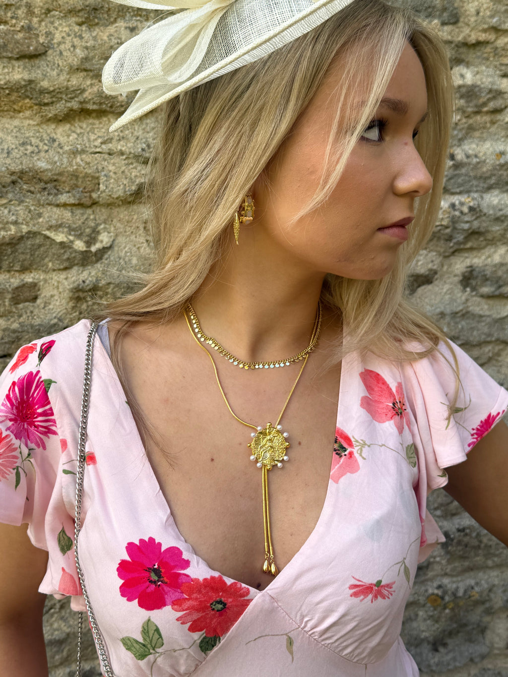 Summer jewellery stack with chunky gold statement pieces
