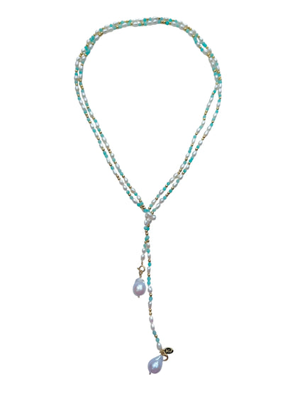 Azure Pearl Drift Long Necklace