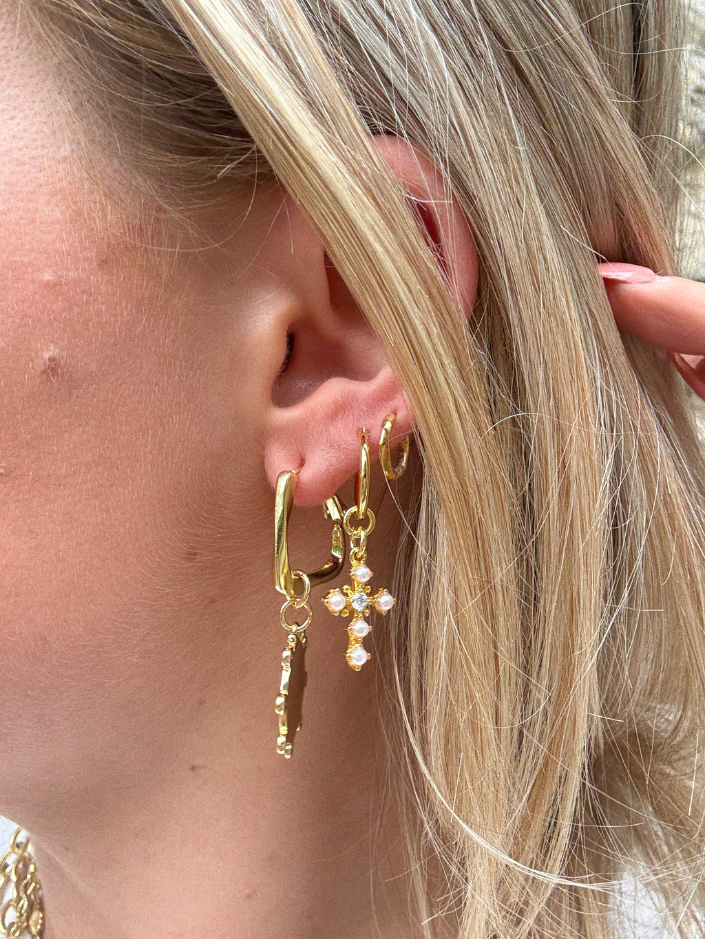 Pearl Cross Earrings