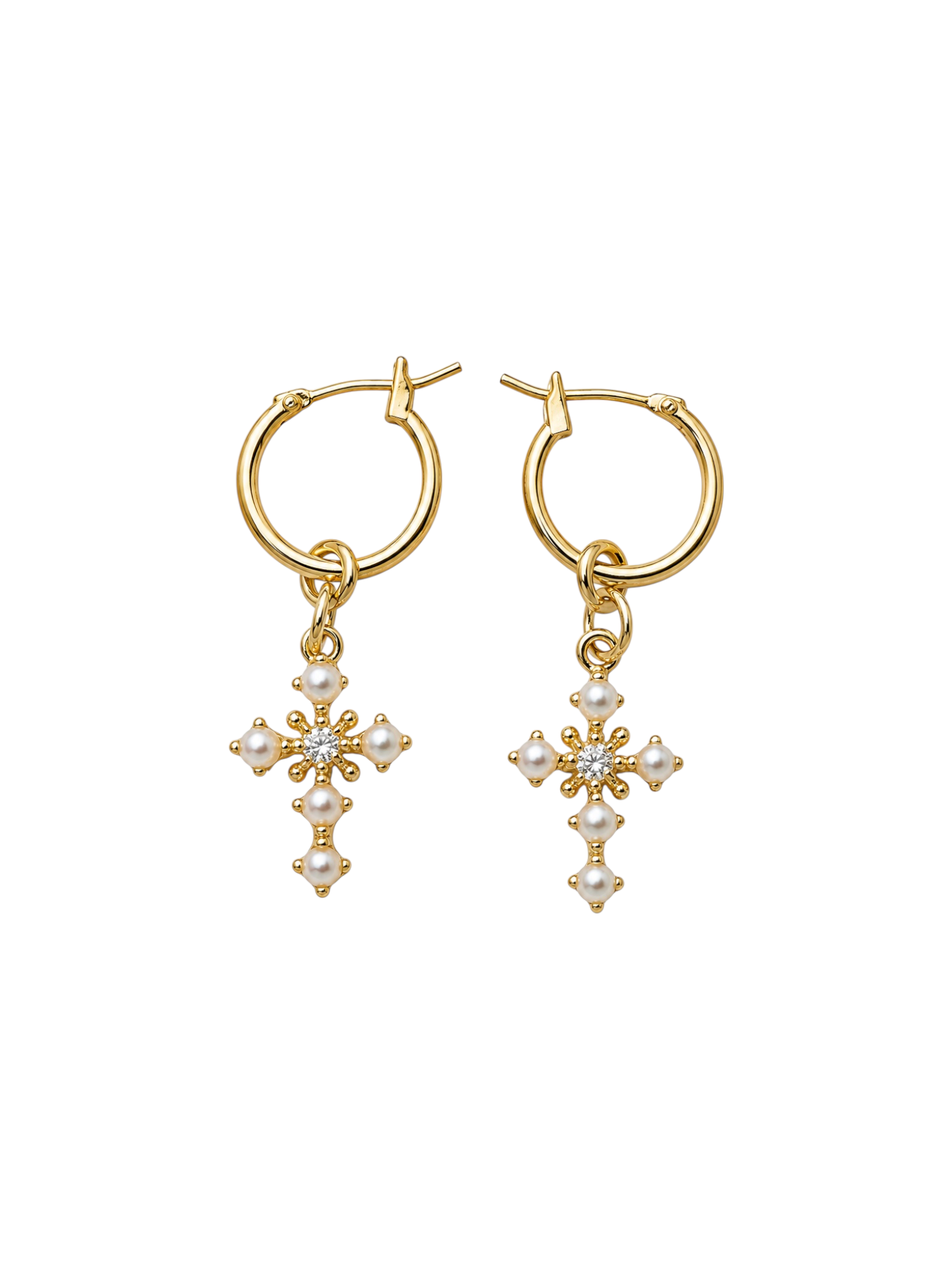 Pearl Cross Earrings