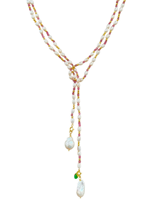 Pink Pearl Drift Long Necklace