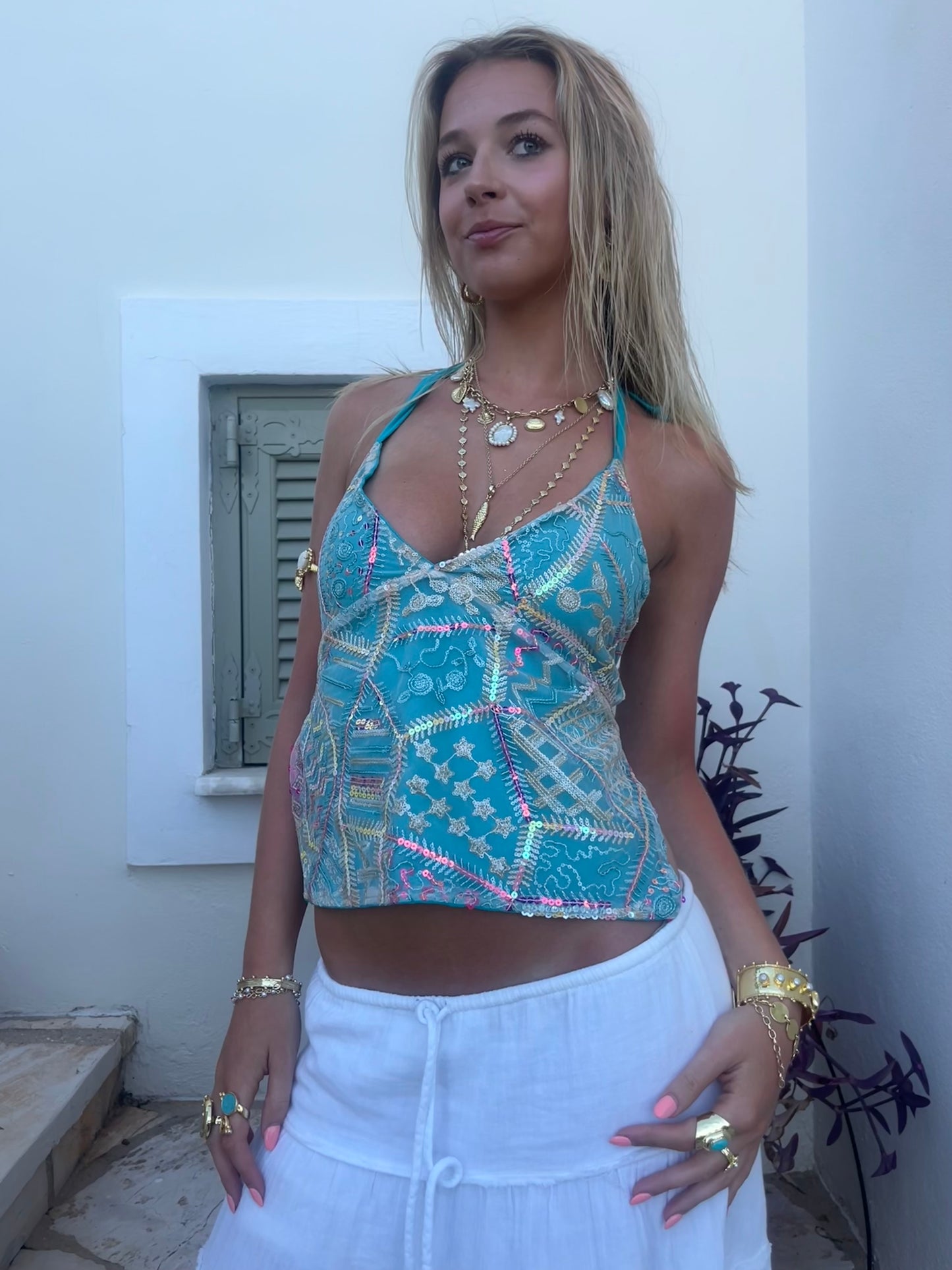 Turquoise Sequin Top