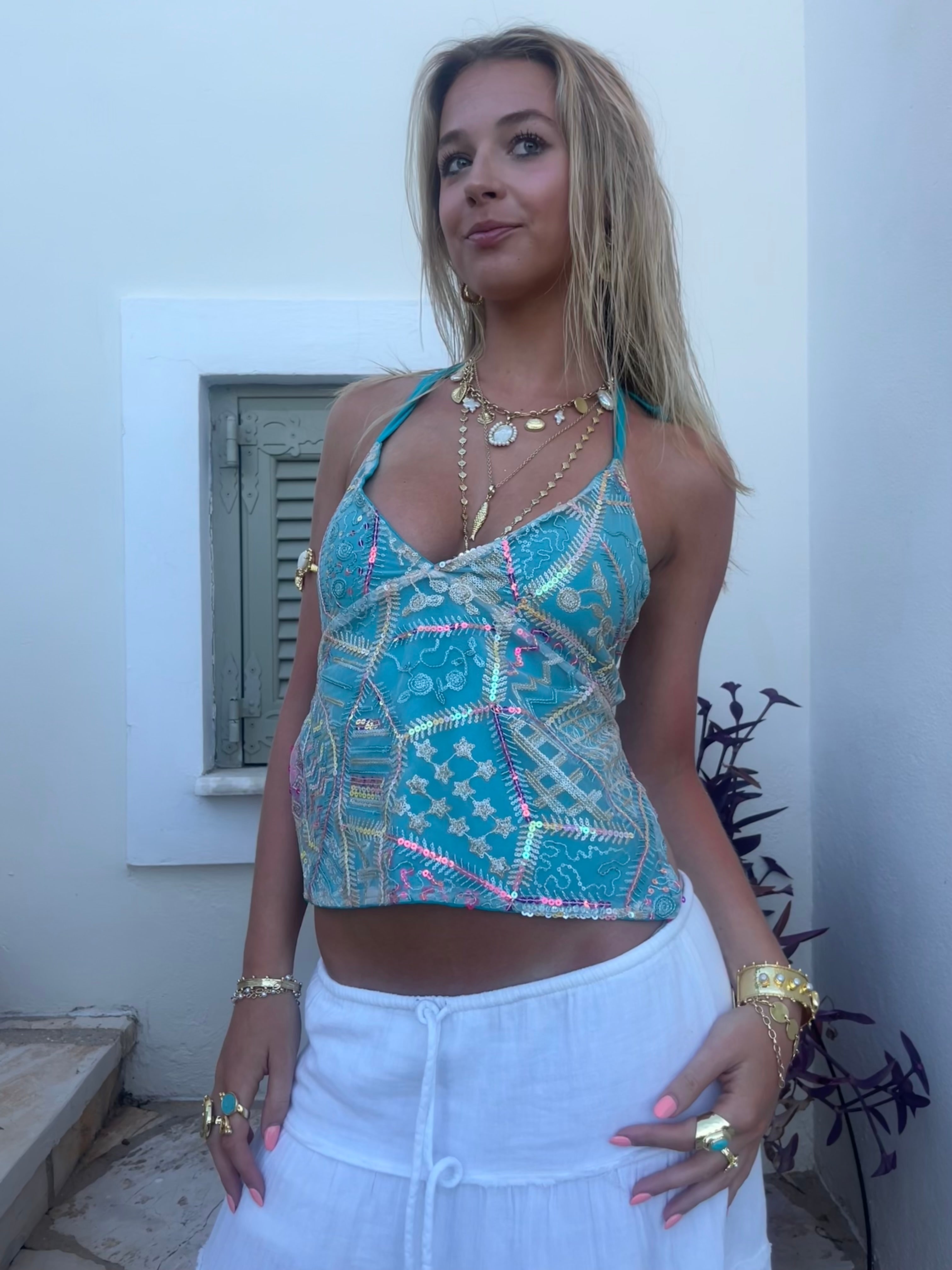 Turquoise Sequin Top