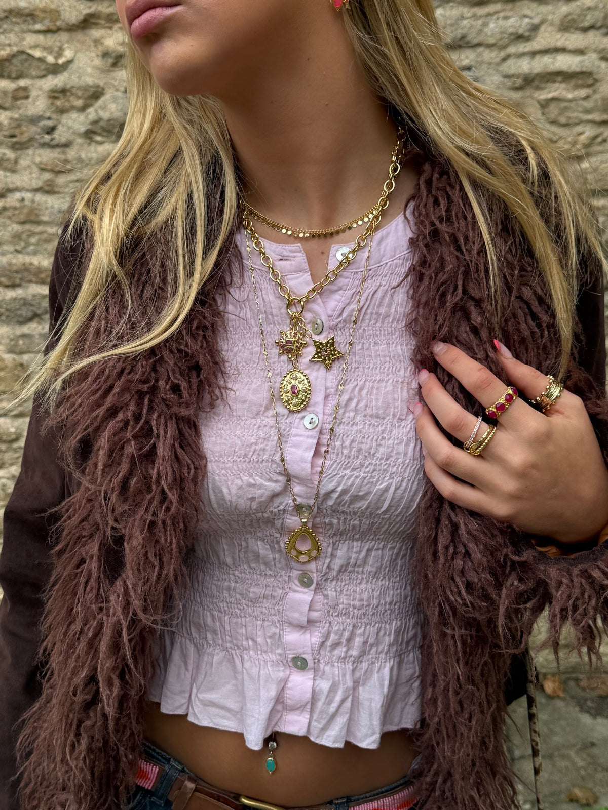 Delilah Long Necklace in Pink